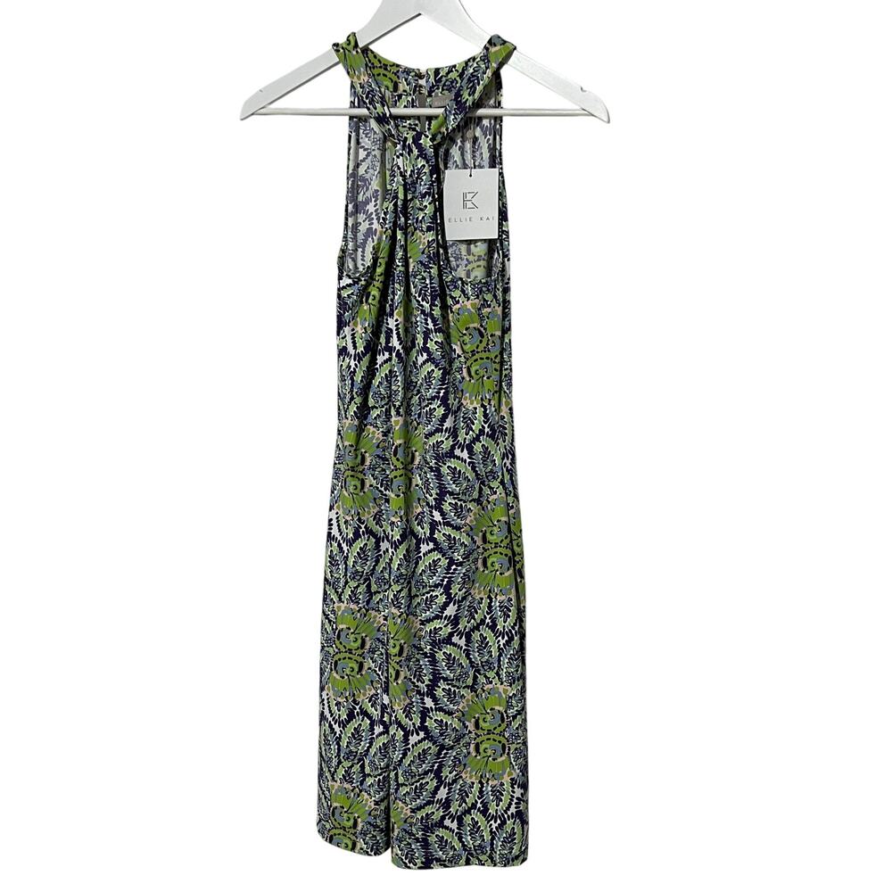 ELLIE KAI WOMENS SIZE 10 FLORAL KEYHOLE HALTER STRETCH MIDI DRESS GREEN PURPLE